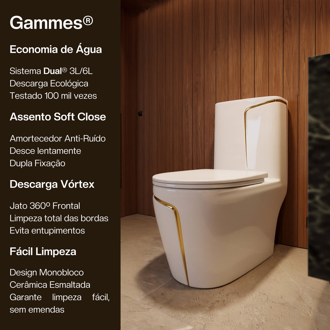 Vaso Sanitário Monobloco Premium Dourado Grammes OSLO - Foto 3
