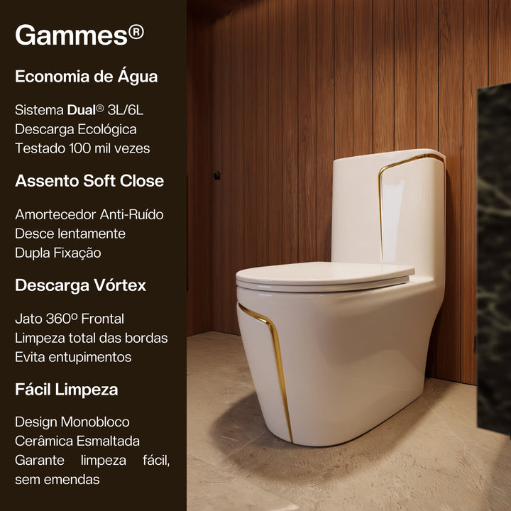 Vaso Sanitário Monobloco Premium Dourado Grammes OSLO - Foto 3